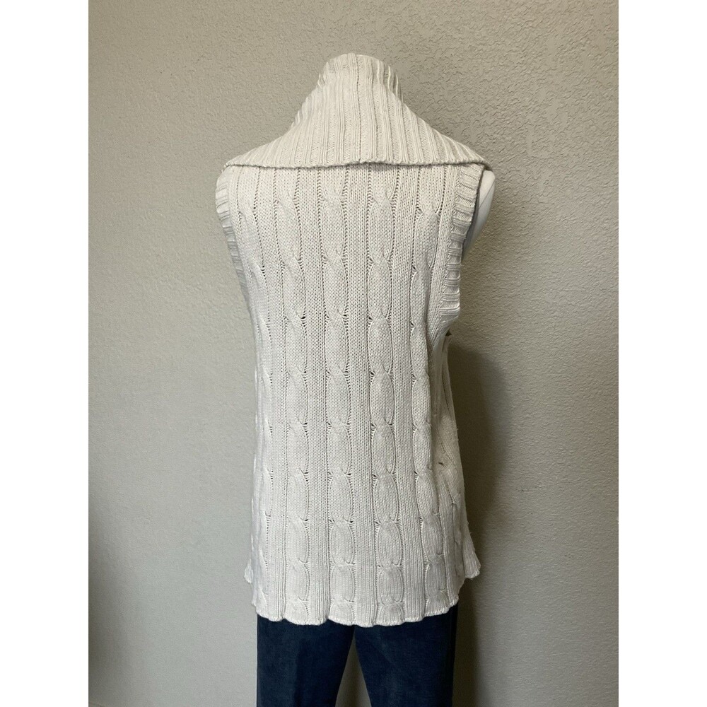 Ralph Lauren, Women’s Cable Knit Sleeveless Cardigan, Ivory, Size: L/G - Picture 3 of 7